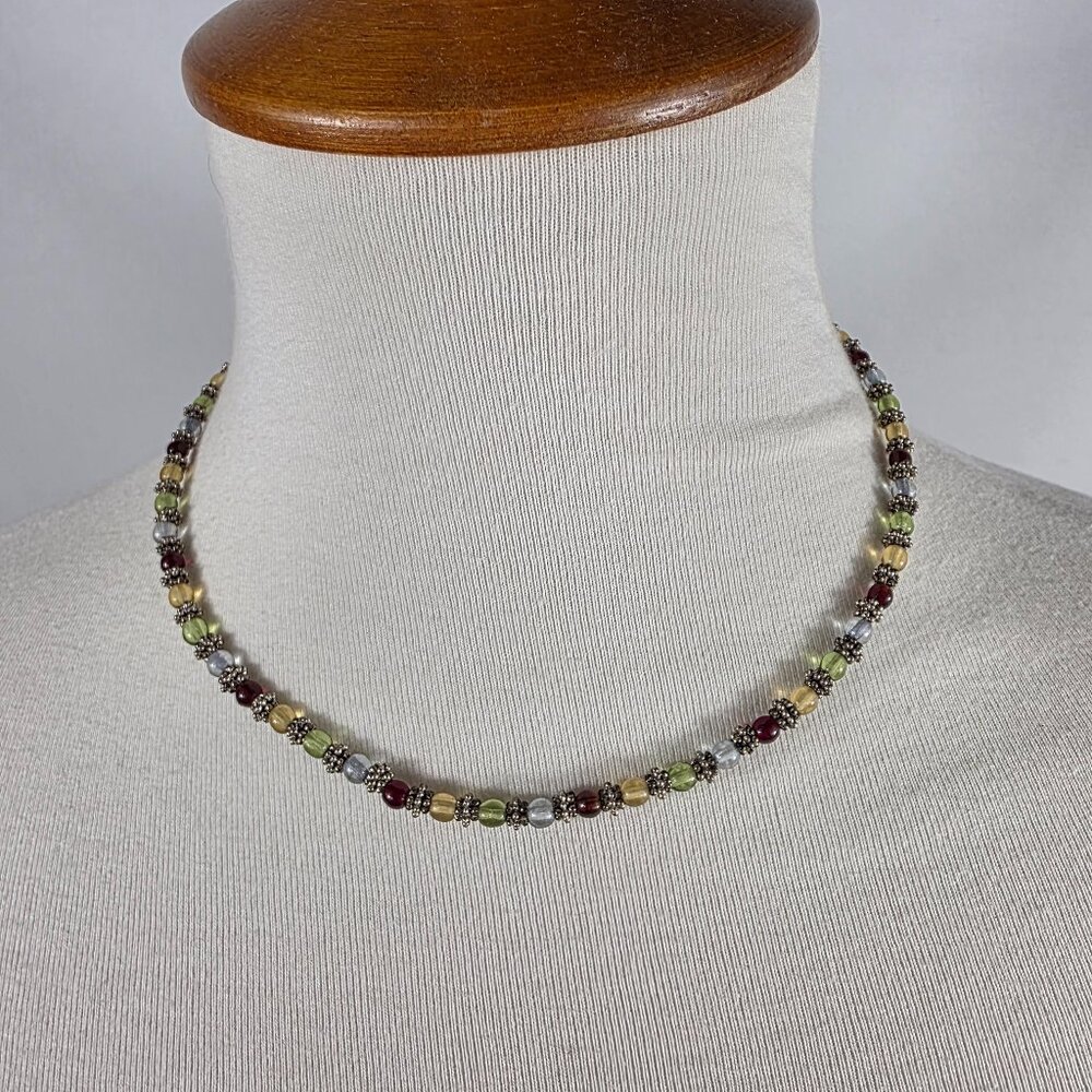 Napier Beaded Necklace Multi-Colored Beads and Ornate Silver Tone Spacers